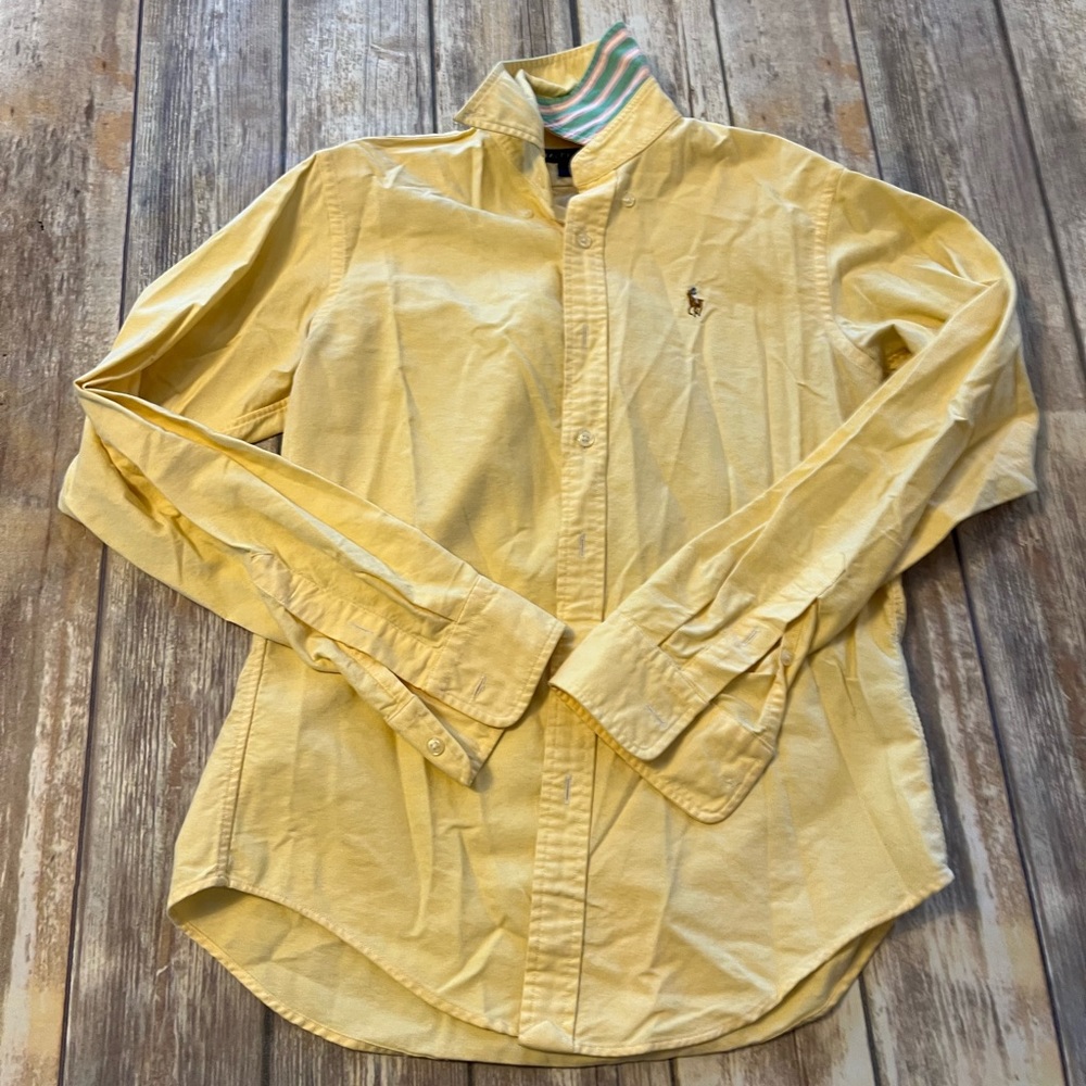 Ralph Lauren Polo Shirt Women Button Down Long Sleeve Size 2 Yellow